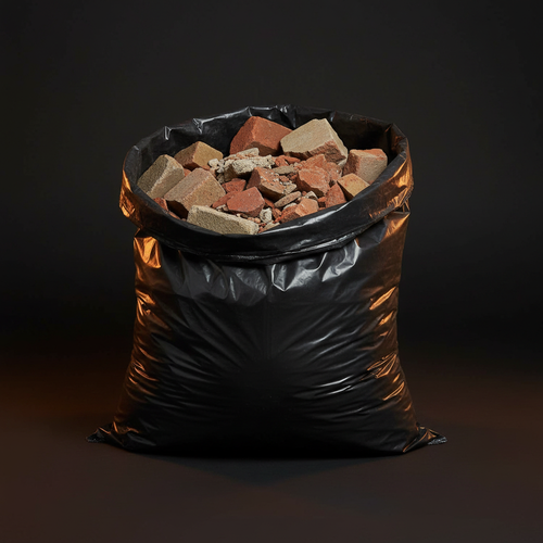 Open Black Builders Rubble Sack with Rubble